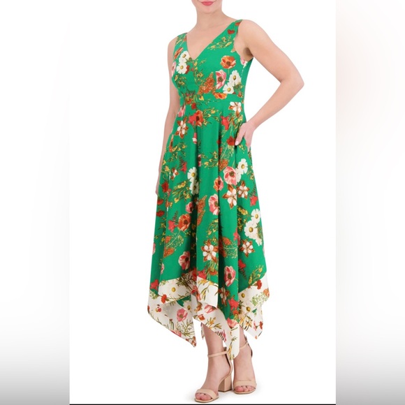NWT Vince Camuto Floral Print Handkerchief- Hem Dress size 14 - Picture 4 of 10